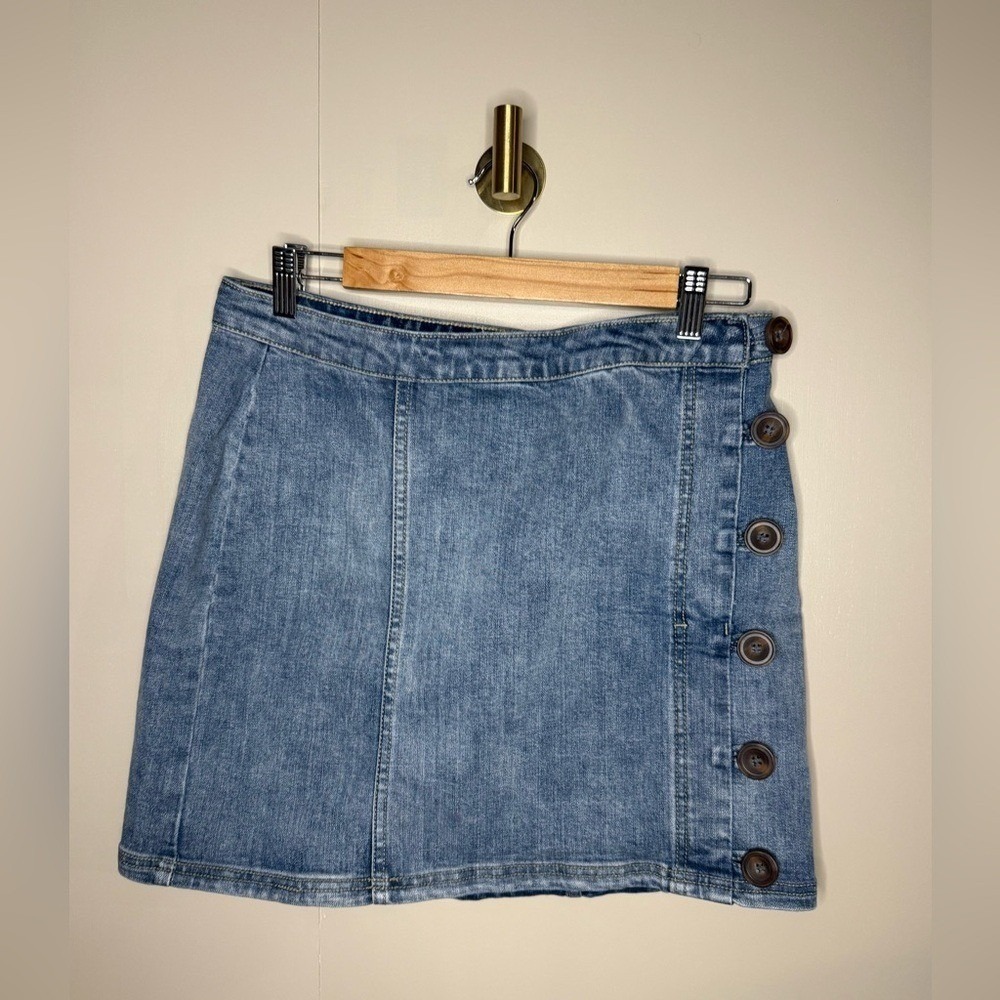 Light Wash Side Button Denim Mini Skirt Y2K A-Line Wish List Jeans Large